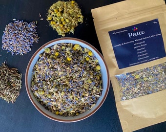 PEACE herbal blend • throat chakra, solar plexus • ashwagandha, passion flower, lavender, mugwort, chamomile, lemon balm