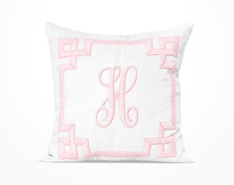 Custom Embroidery Dorm Pillow Cover | Nursery Throw Pillow Cover | Linen Pillow Case | Monogrammed Cushion Cover | In Multiple Colors/Sizes