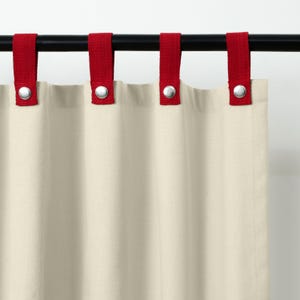 Beige And Red Curtains, Cotton Canvas Drapes With Snap Button Closure, Color Popping Curtains For Kids Room, Custom Made Curtains