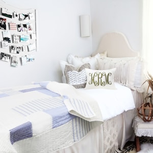 Toddler Quilt And Shams, Florida Blue White Cotton Quilt, Handcrafted Patchwork Quilt, Striped Pattern Quilt, Kids Cotton Shams and Quilt