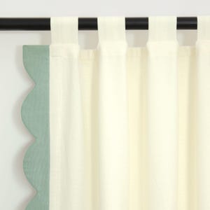 Mädchenzimmer Vorhang, Elfenbein grüner Vorhang aus Baumwollmischung mit grünen Bogenkanten, Bogenkantenvorhang, extrabreite Vorhänge