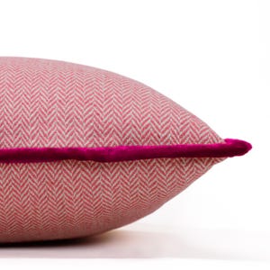 Pink Chevron Wool Pillow Cover With Velvet Trim, Kids Room Cozy Cushion Cover, Herringbone Pillow Case, Available In Multiple Sizes