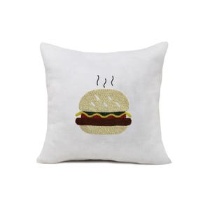 Handmade Beaded Burger Pillow Cover, Pop Art Cushion for Teens, College Dorms & Game Rooms, Fast Food Pillowcase for Cafes, Multiple Sizes