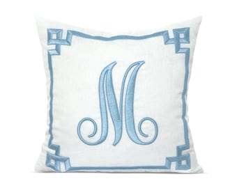 Hand Embroidered Monogram Pillow Cover | Linen Pillow Case | Personalized Gift | Initial Pillow | Available in 10 Sizes | Custom Made Pillow