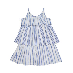Big Girl&#39;s Tiered Stripe Dress, Size 2-12, Striped Cotton Layered Dress, Tiered Ruffle Dress, Tiered Dress, Little Girl&#39;s Tiered Skirt Dress