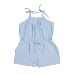 Striped Cotton Romper, Little Girl&#39;s and Girl&#39;s Blue Romper, Casual Wear Romper, Monogrammed Cotton Romper, Birthday Gift for Little Girls