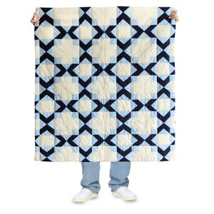 Handmade Kaleidoscope Patchwork Quilt, Navy and Ivory Cotton Quilt, Custom Size Bedding for Crib, Twin, Twin XL, Dorm Quilt, Geometric Quilt