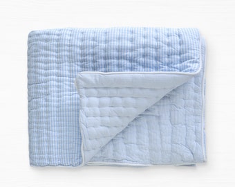 Dorm Quilt, Kids Cotton Quilt, Toddler Bedding, Gift For Kids, Blue White Cotton Quilt, Breathable Cotton Quilt, Machine Washable Quilt