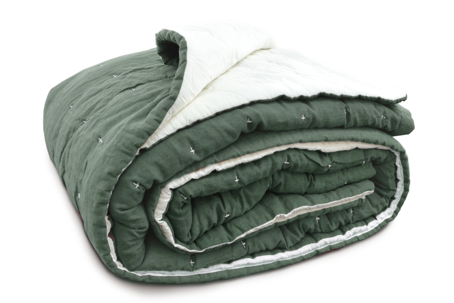 Green Linen Quilt, Olive Green Quilt and Throw Blanket, Custom Quilt