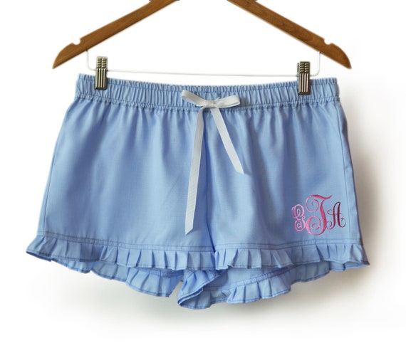 Blue Pajama Shorts, Cotton Sleep Shorts, Bridesmaid Pajamas