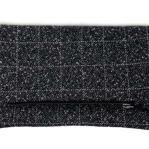 Porte-monnaie rabattable avec extracteur en cuir, sac à main noir et blanc, sac à main en laine pour femme, sac à main en cuir de laine, pochette noire, cadeau de la Saint-Valentin