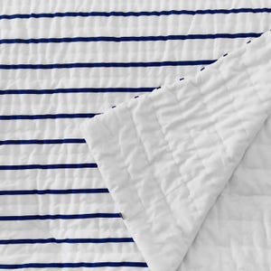 Bold Blue White Striped Cotton Quilt, Striped Pick Stitch Cotton Quilt, Breathable Cotton Quilt, Machine Washable Quilt, No Loose Ends Quilt