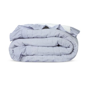 Kids Cotton Quilt, Toddler Bedding, Blue White Cotton Quilt With Ruffled Edge, Breathable Cotton Quilt, Machine Washable Quilt, Pick Stitch