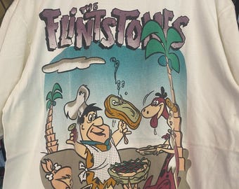 Vintage 90er Jahre Fred The Flintstone Backhit Grap Weiß Promo T-Shirt Single Stitch