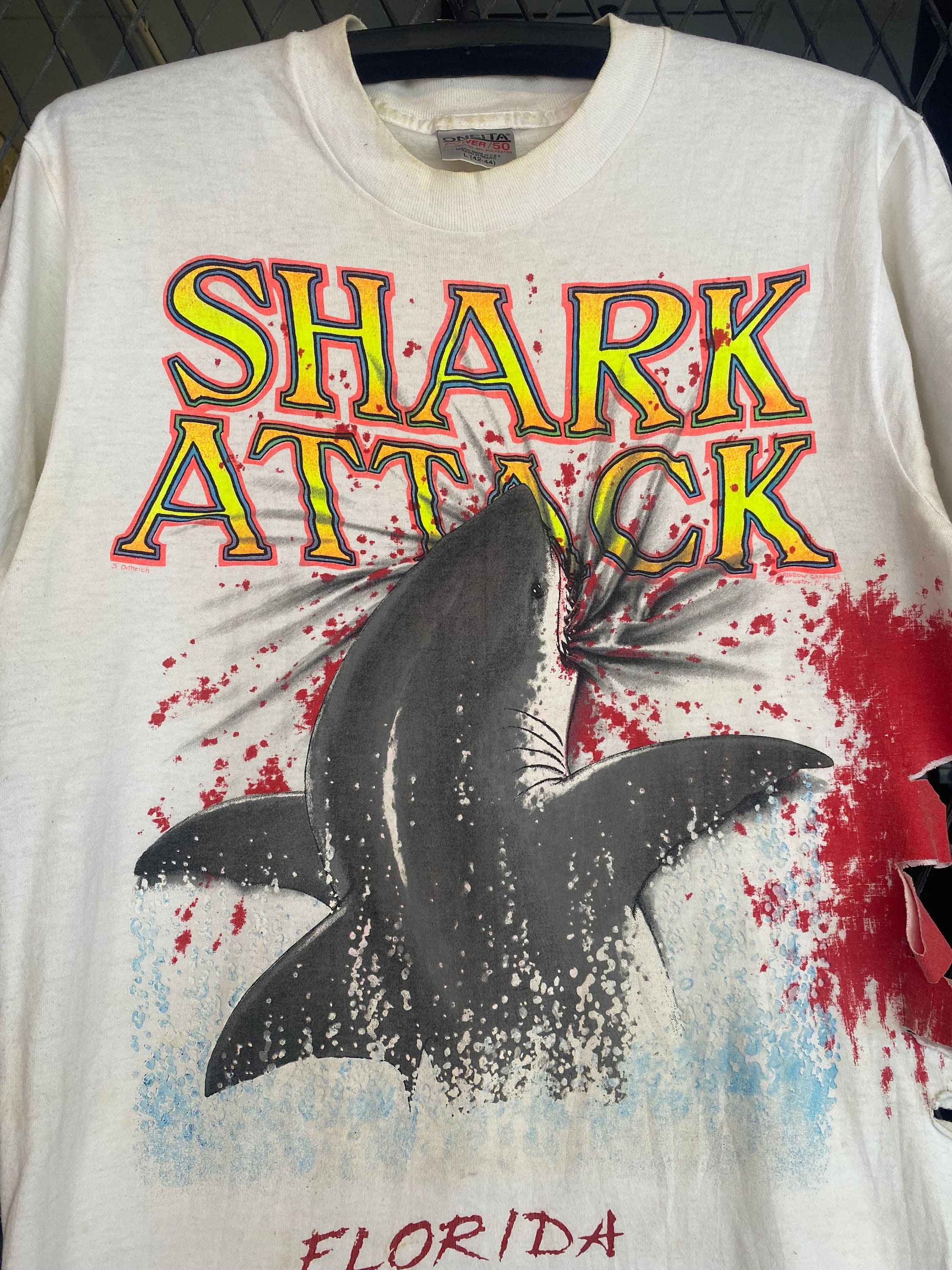 Vtg 90s Shark Attack Florida Art T Shirt - Etsy Canada