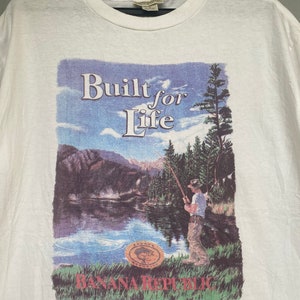 90年代ヴィンテージバナナリパブリックBuit For LifeフィッシングTシャツ/アート/アートワーク/グラフィック
