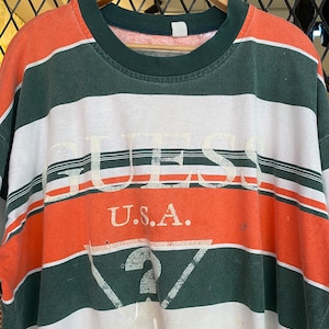 Vtg 90s Guess USA Stripe T shirt