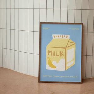 Bananenmilch Wandbild, Retro Küche Wanddekor, asiatisches Essen Wandkunst, lustige Acrylmalerei, digitaler Download Druck, große druckbare Kunst