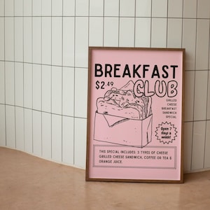 Grilled Cheese Wall Print, Breakfast Club Wall Art, Kitchen Wall Poster, Digital Download Prints, Large Printable Art, Downloadable Art