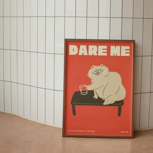 Impresión de arte de pared digital de gato siamés, cartel de gato divertido, ilustración de gatito lindo, regalo de amante de los gatos, decoración de pared de gato haciendo cosas, imprimible