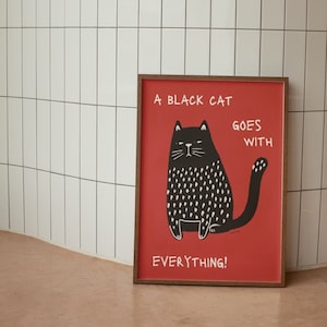 Schwarze Katze Wand Kunstdruck Lustige Katze Poster Niedliche Kätzchen Illustration Katzenliebhaber Geschenk Katzendame Geschenk Schlafzimmer Wand Dekor Funky Art Poster