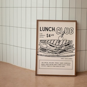 Club Sandwich Wall Print, Retro Kitchen Wall Art, Digital Download Prints, Large Printable Art, Downloadable Prints