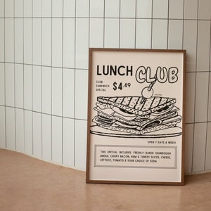 Club Sandwich Wall Print, Retro Kitchen Wall Art, Digital Download Prints, Large Printable Art, Downloadable Prints
