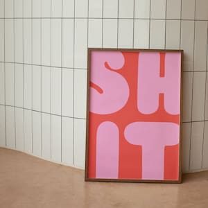 Sh*t muur print, roze badkamer muur decor, grappige toilet muur kunst, toilet digitale download prints, grote afdrukbare kunst, downloadbare prints