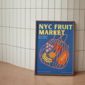 NYC Fruit Market Wall Print, Retro kitchen Wall Decor, Mesh Fruit Bag Wall Art, Digital Download Prints, Large Printable Art, Downloadable