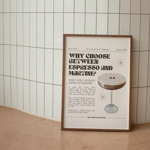 Espresso Martini Retro Krant Print, Esthetische Bar Cart Decor, Alcohol Vintage Wall Art, Trendy Cocktail Poster, Dorm Room Decor