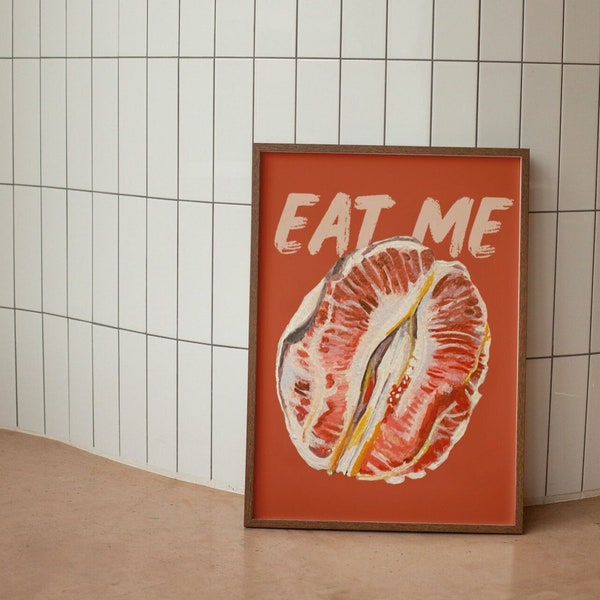 Eat Me Grapefruit Wall Print, Sexy Fruit Wall Art, Funny Digital Download Prints, Red Large Printable Art, Citrus Fruit Downloadable Prints