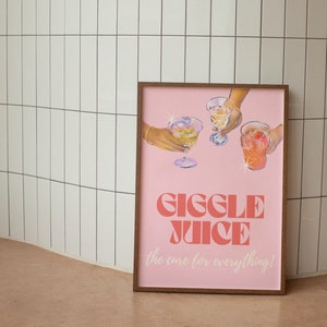 Giggle Juice Wall Print, Pink Cocktail Wall Art, Bar Cart Decor, Retro Wall Print, Digital Download Prints, Large Printable Art,Downloadable