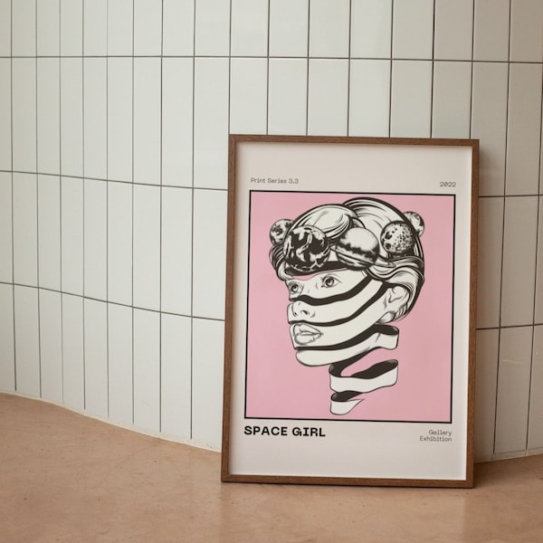 Lámina de Chica Espacial: Decoración de pared psicodélica y retro (descarga digital)