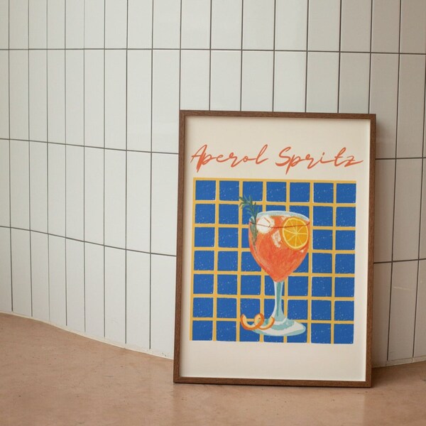 Aperol Spritz Cocktail Druck, Retro Wanddekor, Barwagen digitaler Download Druck, herunterladbare Drucke, große druckbare Kunst