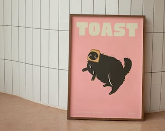 Pink Toast Cat Wall Print, Black Cat Wall Art, Cat Lover Gift, Digital Download Prints, Large Printable Art, Cat Lady Downloadable Prints
