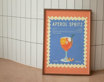 Aperol Spritz Wall Print, Trendy Cocktail Wall Decor, Bar cart Digital Download Print, Kitchen Downloadable Prints, Large Printable Art