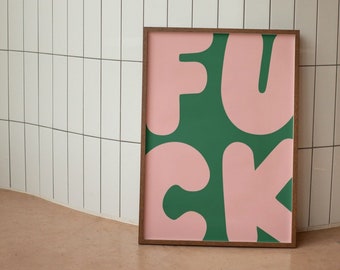 F * ck Wandbild, lustige Wandkunst, rosa grün Retro Wanddekor, bunter digitaler Download Druck, große druckbare Kunst, herunterladbare Drucke