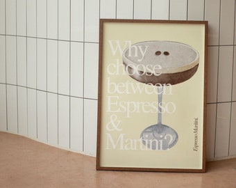 Impresión de pared de Espresso Martini, arte de pared para carrito de bar, decoración de pared de cocina, impresiones digitales descargables, arte imprimible grande, impresiones descargables