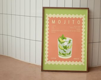 Mojito Cocktail Recipe Art Print: Trendy Bar Cart Decor (Digital Download)