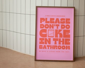 Please Don't Do Coke In the Bathroom Digital Wall Print, Funny Bathroom Wall Art, Pastel Pink Bathroom Decor, Toilet Poster, Restroom Print