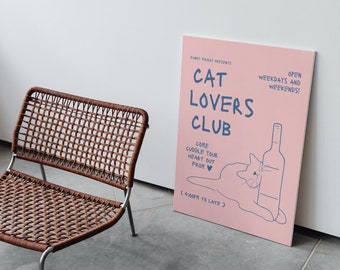 Cat Lovers Club Wall Print, Cat Poster, Cute Cat Print, Digital Download Prints, Large Printable Art, Downloadable Prints, Cat Lover Gift