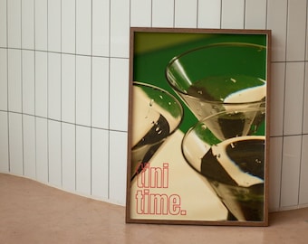 Impresión de cóctel Martini retro: Arte minimalista para carrito de bar (descarga digital)