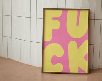 Lustiger F*ck Kunstdruck: Retro Pink & Gelb Poster (Digitaler Download)