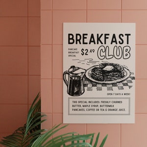 Pancake Wall Print, Breakfast Club Wall Art, Kitchen Digital Download Prints, Large Printable Art, Downloadable Prints, Retro Wall Art