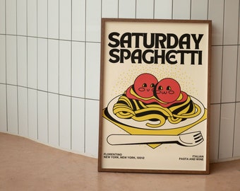 Impression de spaghettis du samedi : affiche de cuisine italienne rétro (téléchargement numérique)
