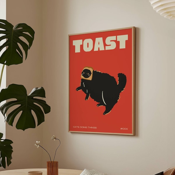 Black Cat Toast Art Print: Funny Kitten Poster (Digital Download)