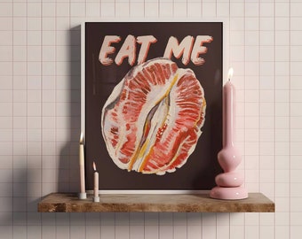 Eat Me Digital Wall Print, Cute Kitchen Art Print, Citrus Grapefruit Poster, Funny Kitchen Wall Art Decor, Sexy Fruit Print