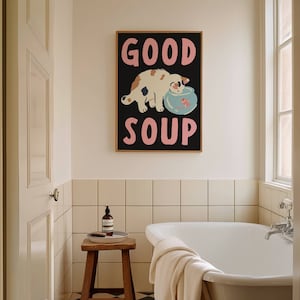 Good Soup Digitaldruck, Glückskatzendruck, süßes Katzen Poster, Funky Wandkunst, Katzenliebhaber Geschenk, Katzen Illustration