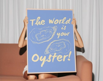 Oyster Print: Baby Blue Retro Kitchen Wall Art (Digital Download)