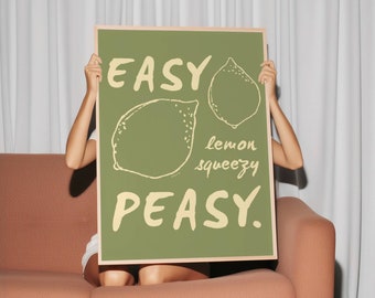 Lemon Kitchen Print: Olive Green Retro Food Art (Digital Download)